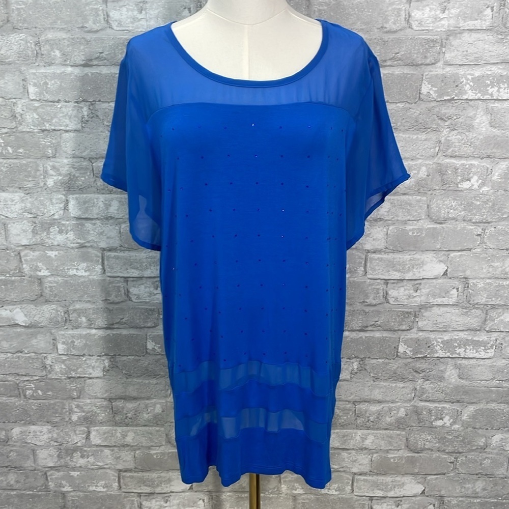 Avenue Blue Chiffon Rhinestone Top